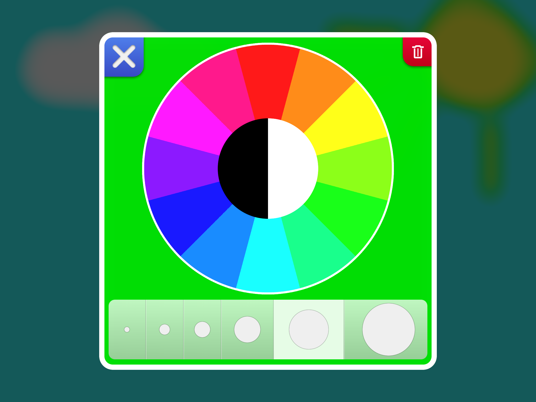 Color selection screen, green selected