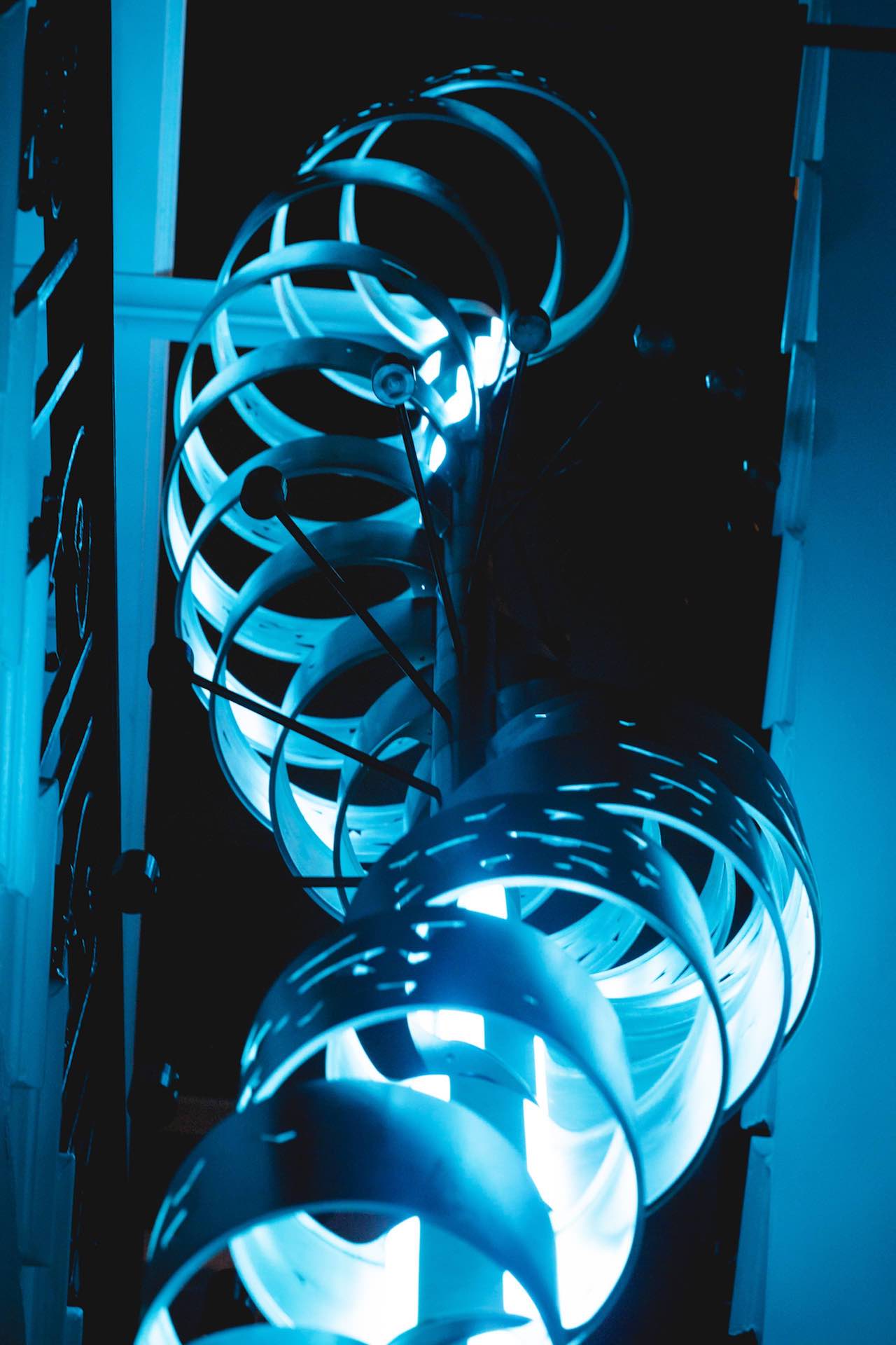 Murmuration Chandelier side on blue