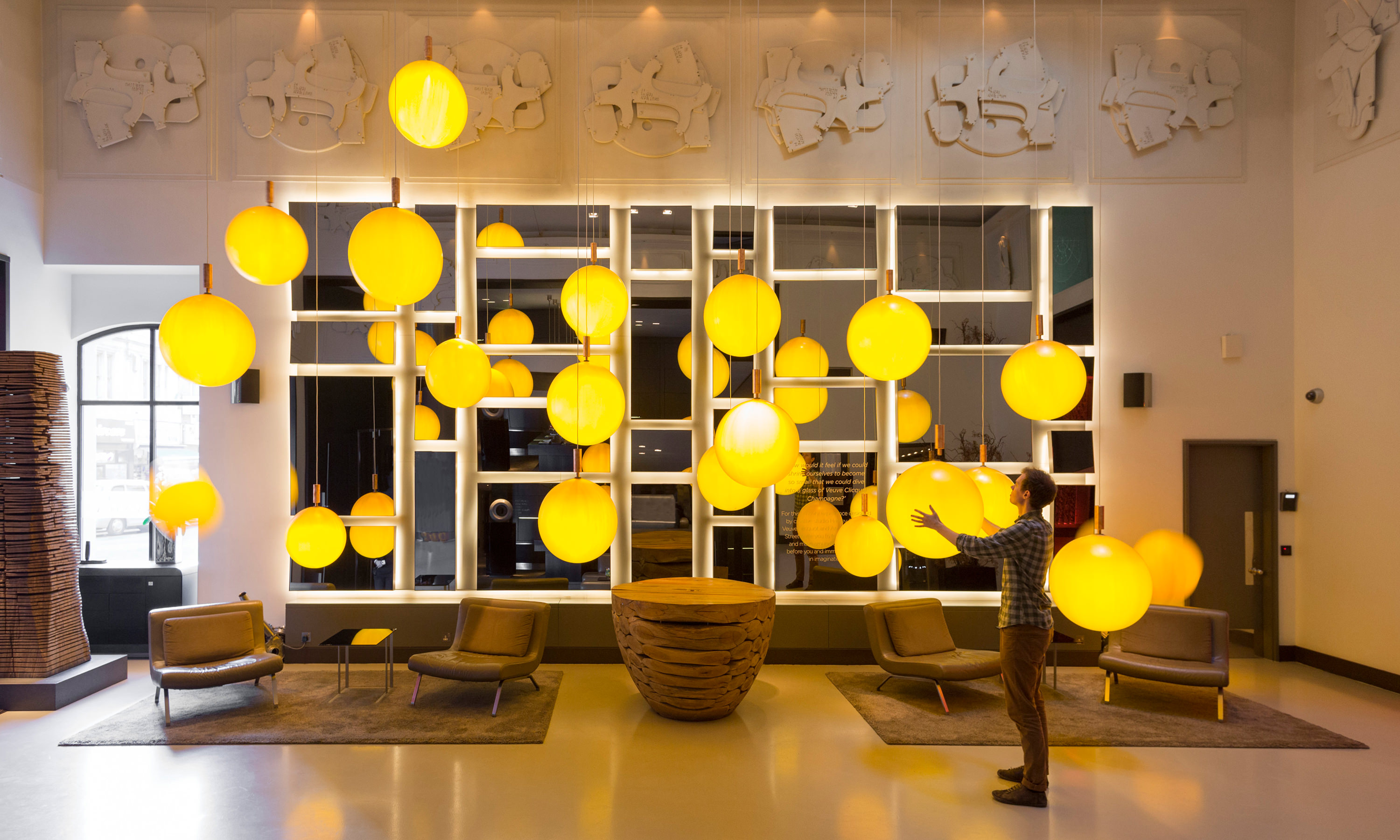 Pluck & Hug in the lobby of a hotel